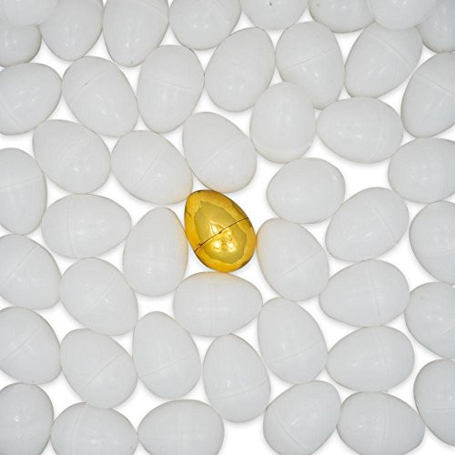 BestPysanky Set of 47 Blank White Plastic Eggs + 1 Golden Easter Egg