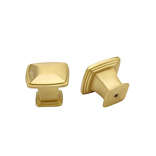 goldenwarm 10 Pack  Kitchen Cabinet Knobs Square Brushed Brass Cupboard Knob Solid Square Drawer Knobs Kitchen Gold Cabinet Knobs Gold Knobs for Dresser Hardware 12 Width
