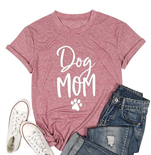 Dog Mom Tshirts Women Funny Dog Paw Graphic Print Tee Top Short Sleeve Casual O Neck Mom Shirt Pink