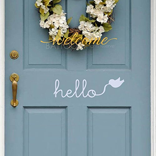 BATTOO Hello Door Decal Vinyl Wall Quote Hello Wall Or Door Decal Sticker Hello Wall Decal Vinyl Lettering Hello Front Door DecalWhite 16 WX46 H BATTOO Hello Door Decal Vinyl Wall Quote Hello Wall Or Door Decal Sticker Hello Wall Decal Vinyl Lettering Hello Front Door DecalWhite 16 WX46 H