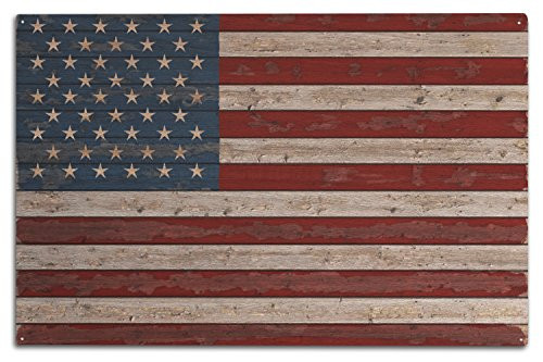 Lantern Press Distressed American Flag 10x15 Wood Wall Sign Wall Decor Ready to Hang