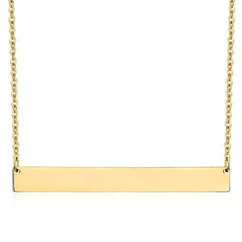 Lazycat Stainless Steel 18K Plated Bar Necklace with Engravable Bar Pendant Gold Lazycat Stainless Steel 18K Plated Bar Necklace with Engravable Bar Pendant Gold