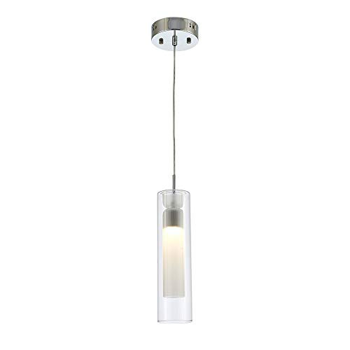 Ohr Lighting LED Pendant Light Cylinder Hanging Fixture Modern Clear glass Nickel Silver Finish LD333P