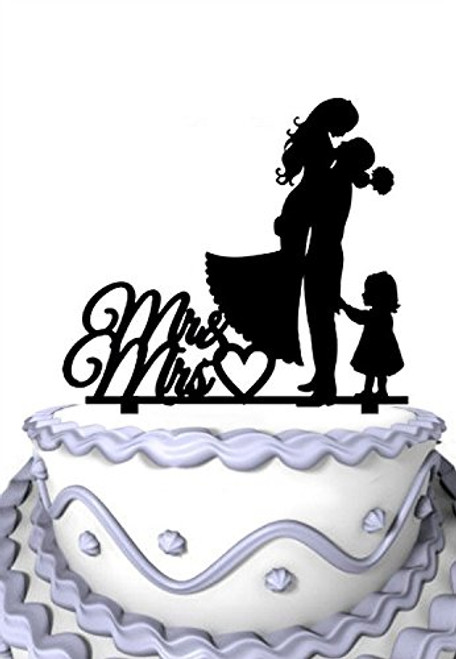 Meijiafei Bride and Groom with Little Girl Mrs & Mr Heart Cake Topper Silhouette Meijiafei Bride and Groom with Little Girl Mrs & Mr Heart Cake Topper Silhouette