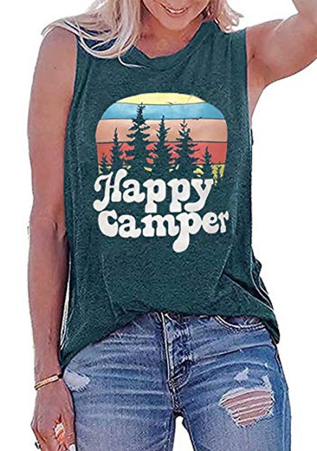 Happy Camper Tank Tops for Women Letter Print Sleeveless TShirt Hiking Mountain Shirt Funny Graphic Tees Blouse Vest Green M Happy Camper Tank Tops for Women Letter Print Sleeveless TShirt Hiking Mountain Shirt Funny Graphic Tees Blouse Vest Green M