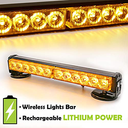 LEJX Amber Wireless Battery Traffic Advisor Emergency Lights Bar Beacon Led Strobe Warning Light Mini Roof Top Plow Hazard Flash with Magnetic Base Mount and 12 V Rechargeable Plug Yellow 12 LEDs