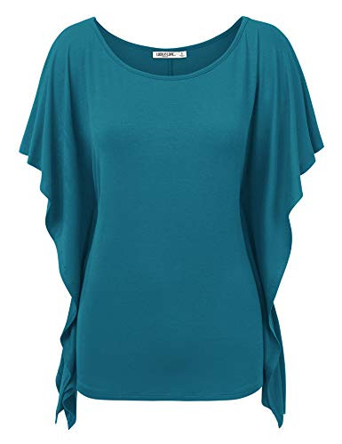WT1340 Womens Solid Scoop Neck Short Sleeve Poncho Tunic Top XL Teal