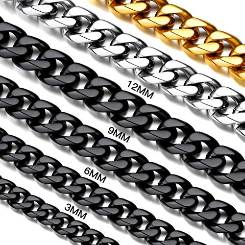 6mm 316L Stainless Steel Miami Cuban Chains Necklaces Hip Hop Punk Jewelry Black Curb Cuban Link Chain Necklace for Men  Women 26 inches