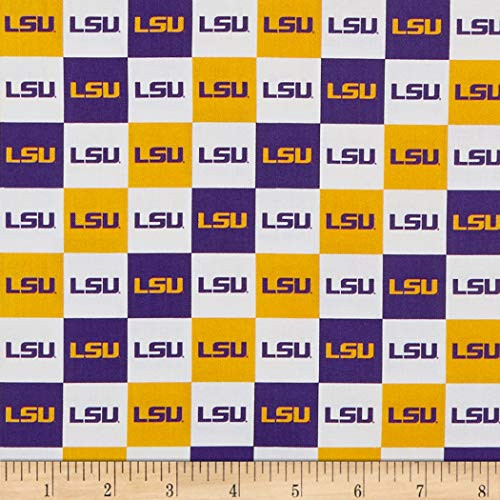 Sykel Enterprises NCAA Cotton Broadcloth Louisiana Collegiate Check Fabric Team Color Fabric By The Yard Sykel Enterprises NCAA Cotton Broadcloth Louisiana Collegiate Check Fabric Team Color Fabric By The Yard