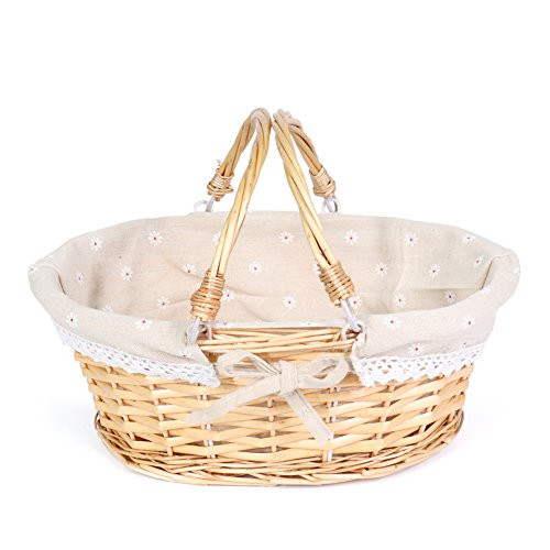 MEIEM Wicker Basket Gift Baskets Empty Oval Willow Woven Picnic Basket Easter Candy Basket Storage Wine Basket with Handle Egg Gathering Wedding Basket Natural