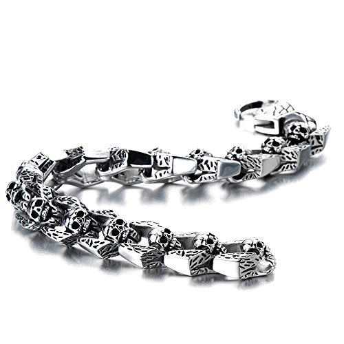 COOLSTEELANDBEYOND Biker Bracelet Gothic Skull Stainless Steel Bracelet for Men 85 Inches Vintage Old Metal Finishing COOLSTEELANDBEYOND Biker Bracelet Gothic Skull Stainless Steel Bracelet for Men 85 Inches Vintage Old Metal Finishing