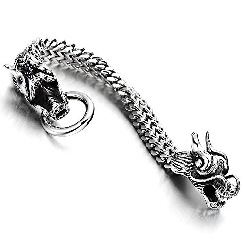 COOLSTEELANDBEYOND Gothic Style Biker Mens Stainless Steel Dragon Curb Chain Bracelet Spring Ring Clasp 83 Inch COOLSTEELANDBEYOND Gothic Style Biker Mens Stainless Steel Dragon Curb Chain Bracelet Spring Ring Clasp 83 Inch