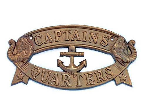 Hampton Nautical Captains Quarters Sign Wall Decoration 9 Antique Brass