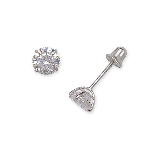 Real 14k White Gold Solitaire Round Cubic Zirconia CZ Stud Screw back Earrings 2mm7mm 2mmwhitegold