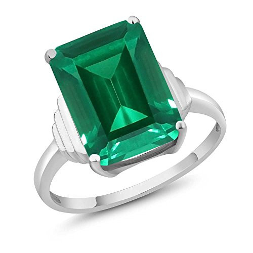 Gem Stone King 925 Sterling Silver Emerald Cut Green Simulated Emerald Wedding Engagement Womens Ring 650 Cttw Size 7
