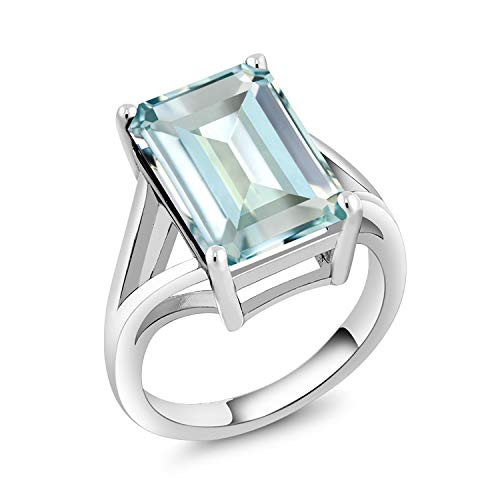 Gem Stone King 925 Sterling Silver Sky Blue Simulated Aquamarine Womens Ring 664 Cttw Emerald Cut 14X10MM Size 7