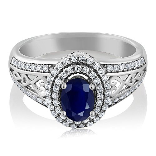 Gem Stone King Blue Sapphire 925 Sterling Silver Gemstone Birthstone Womens Ring 141 cttw Center Stone 6x4mm Size 9