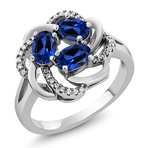 Gem Stone King 925 Sterling Silver Blue Created Sapphire 3Stone Womens Ring 187 Ctw Oval Size 9 Gem Stone King 925 Sterling Silver Blue Created Sapphire 3Stone Womens Ring 187 Ctw Oval Size 9