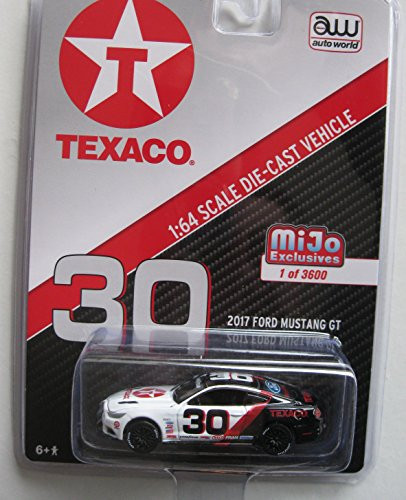 Autoworld CP7438 2017 Ford Mustang GT Texaco Racing #30 Black and White Limited Edition to 3600pcs 1/64 Diecast Model Car