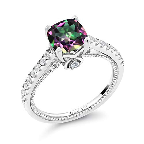 Gem Stone King 925 Sterling Silver Green Mystic Topaz and White Created Sapphire Women Engagement Ring 230 Ct Cushion Size 9 Gem Stone King 925 Sterling Silver Green Mystic Topaz and White Created Sapphire Women Engagement Ring 230 Ct Cushion Size 9