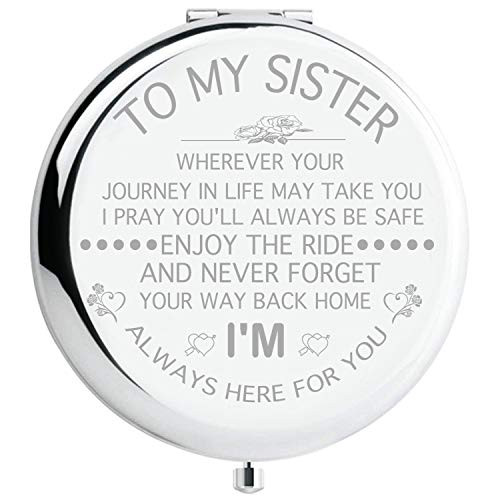 Fnbgl Sister Gifts from Sister Brother Sisters Birthday Gift Ideas for Girls Womens Great Gifts for Mothers Day Graduation Present for Her Silver Compact Mirror