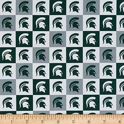 Sykel Enterprises NCAA Cotton Broadcloth Michigan State Collegiate Check Fabric Team Color Fabric By The Yard Sykel Enterprises NCAA Cotton Broadcloth Michigan State Collegiate Check Fabric Team Color Fabric By The Yard