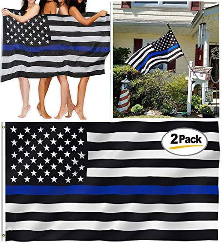 Mosteck Thin Blue Line Flag 3x5 FT American Flag with Sturdy and Durable Brass Grommets  Black White and Blue USA Police Flag Honoring Law Enforcement Officers2 PacksBlue Line Flag