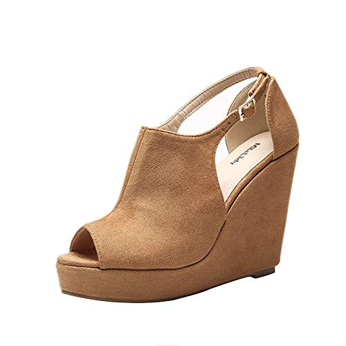 Mila Lady Lisa 2 Womens Platform Wedges Cutout Side Straps PeepToe Ankle Bootie Heeled Sandal CAMEL55