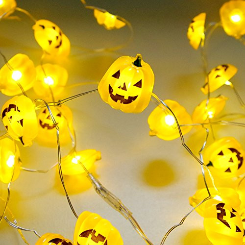 MIYA LIFE Halloween String Lights - 10ft 40LEDs Long Battery Operated Copper Wire with The Remote & Timer for Indoor/Covered Outdoor/Autumn Parties & Home/Dorm Room Decorations (Funny Face Pumpkin)