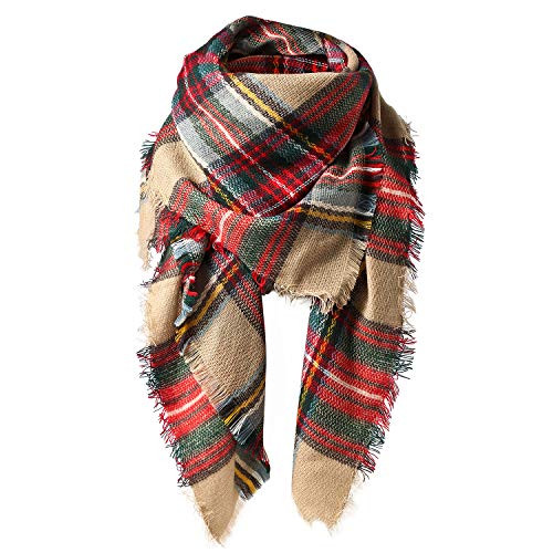 Zando Womens Tassel Scarf Cozy Plaid Blanket Large Scarves Soft Fall Scarf Warm Winter Tartan Shawl Chunky Wrap Scarf Oversized Shawl Classic Thick Blankets Colorful Scarf One Size