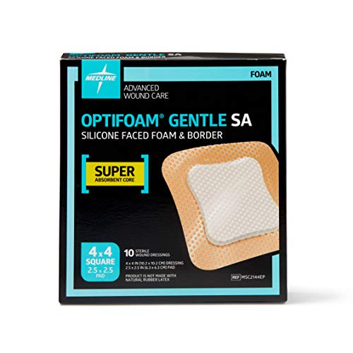 Medline MSC2144EP Optifoam Gentle Silicone Faced Foam Dressing Super Absorbent 4x4 Pack of 10