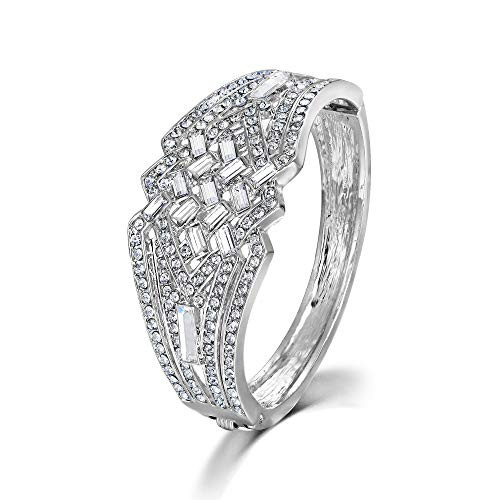 EVER FAITH Bridal Square Art Deco Bracelet for Women Clear Austrian Crystal Prom Accessory SilverTone