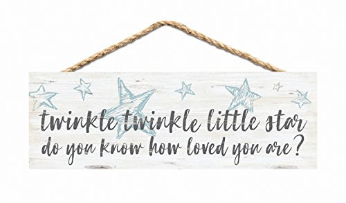 P Graham Dunn Twinkle Little Star Loved Whitewash 10 x 3.5 Inch Pine Wood Slat Hanging Wall Sign