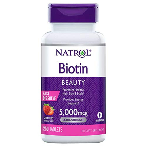Natrol Biotin 5000 mcg Strawberry Flavor Fast Dissolve Tablets Extra Strength 250 Count