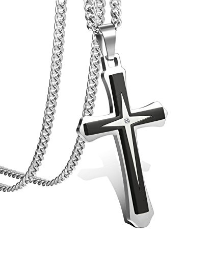 ORAZIO Stainless Steel Cross Necklace Pendant for Men Curb Chain Necklace 35mm 22 Inch