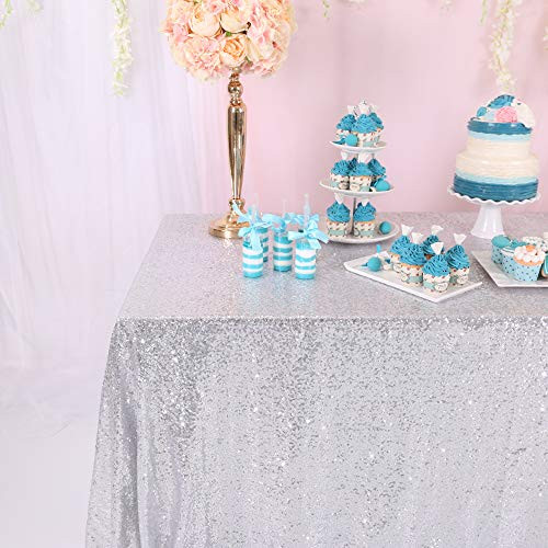 TRLYC SeamlessSequin Tablecloth Square Sequin Tablecloth 55x55Silver