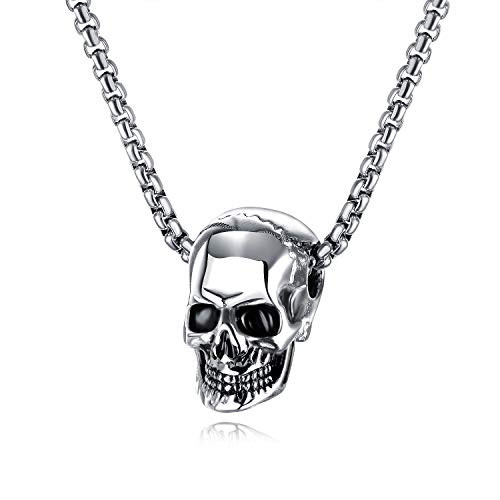 Herinos Stainless Steel Skull Long Pendant Necklace Halloween Punk Chain for Men Women 2165 Herinos Stainless Steel Skull Long Pendant Necklace Halloween Punk Chain for Men Women 2165