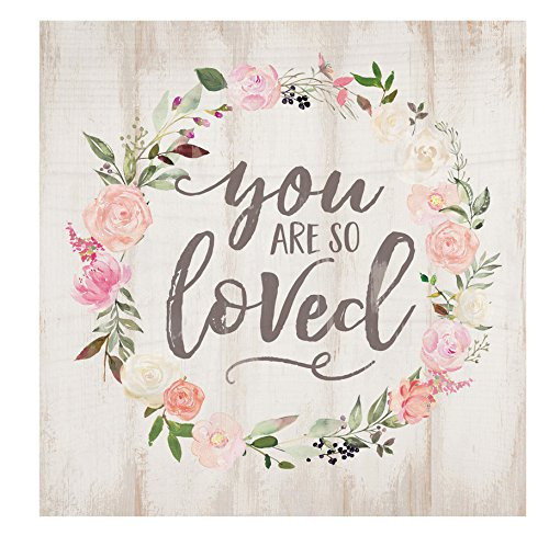 You are So Loved Floral Wreath Whitewash 5.5 x 5.5 Solid Wood Barnhouse Block Sign