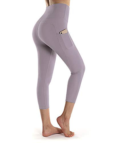 OUGES Womens High Waist Pockets Yoga Pants Power Flex Running Pants Workout LeggingsLavender 20inchL