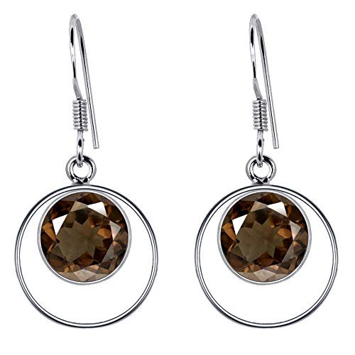 452 Ct Round Brown Smoky Quartz Dangle 925 Sterling Silver Earrings For Women By Orchid Jewelry