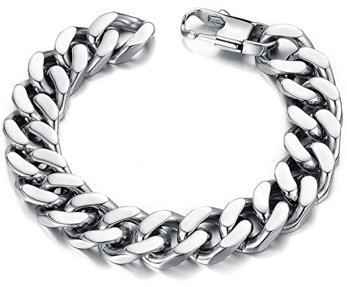 OSTAN Mens Stainless Steel Bracelet 14mm Width Curb Chain Link Bracelet Width  14cm Length 22cm