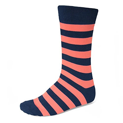 TieMart Mens Coral and Navy Blue Striped Socks