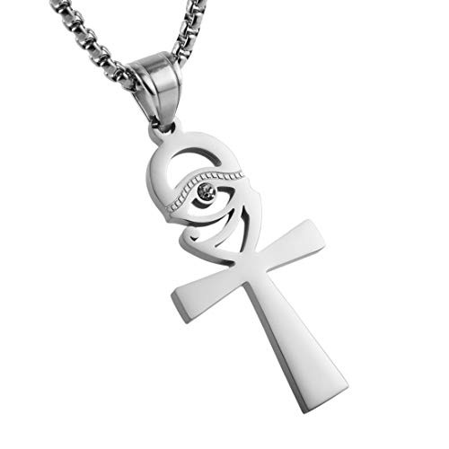 HZMAN Stainless Steel Ankh Necklace Eye of Horus Pendant Ancient Egyptian Symbol of Protection with 222 Inch Chain HZMAN Stainless Steel Ankh Necklace Eye of Horus Pendant Ancient Egyptian Symbol of Protection with 222 Inch Chain