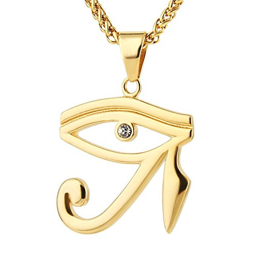 HZMAN CZ Eye of Horus Egypt Protection Pendant on Stainless Steel Necklace Gold HZMAN CZ Eye of Horus Egypt Protection Pendant on Stainless Steel Necklace Gold