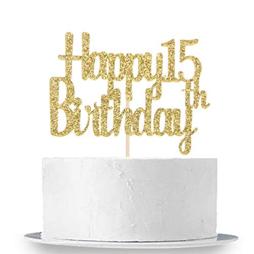 Happy 15th Birthday Cake Topper Gold Glitter 15th Anniversary Birthday Party Cake Decorations Supplies Happy 15th Birthday Cake Topper Gold Glitter 15th Anniversary Birthday Party Cake Decorations Supplies