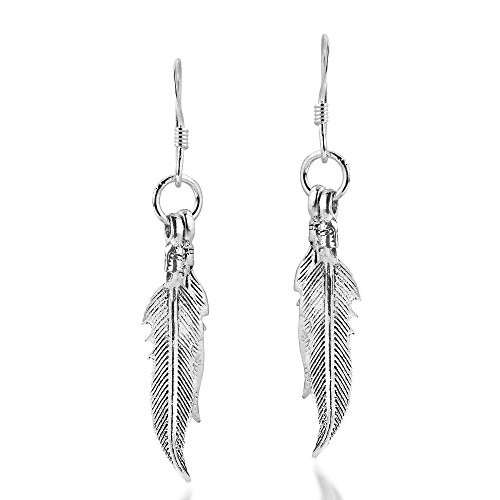 Amazing Double Feather 925 Sterling Silver Dangle Earrings