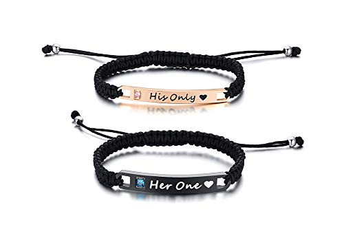 PJ Jewelry Personalized Custom His and Hers Handmade Rope Braided Nameplate ID Matching Couple Bracelets for Lover