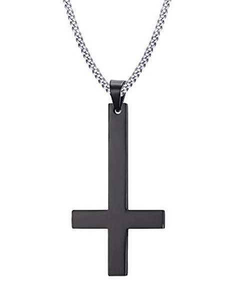 PJ Stainless Steel Upside Down StPeters Cross Necklace Inverted Cross Pendant PJ Stainless Steel Upside Down StPeters Cross Necklace Inverted Cross Pendant