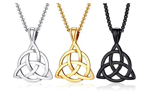 PJ Jewelry Mens Stainless Steel Irish Celtic Knot Triquetra Trinity Triangle Pendant Necklaces with 24 Box Chain PJ Jewelry Mens Stainless Steel Irish Celtic Knot Triquetra Trinity Triangle Pendant Necklaces with 24 Box Chain