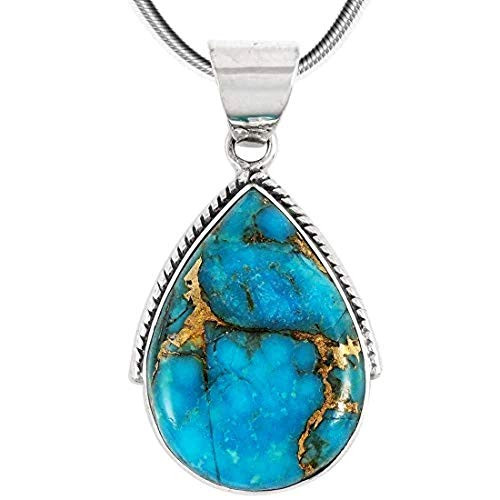 Turquoise Pendant Necklace in Sterling Silver 925 TealMatrix Turquoise Turquoise Pendant Necklace in Sterling Silver 925 TealMatrix Turquoise